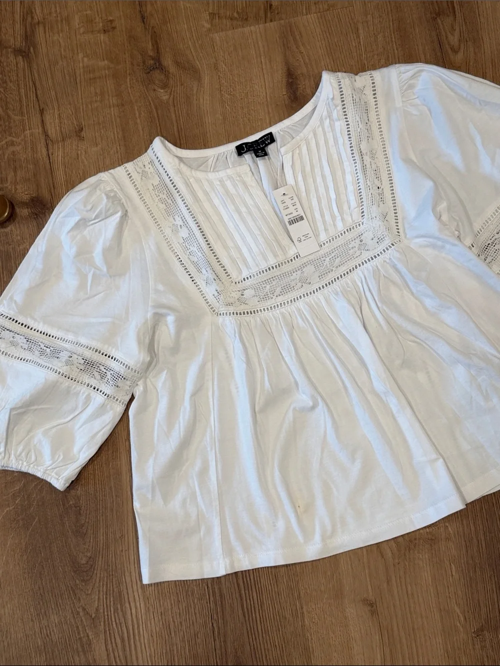 J Crew Lace-trim puff-sleeve shirt in broken-in jersey